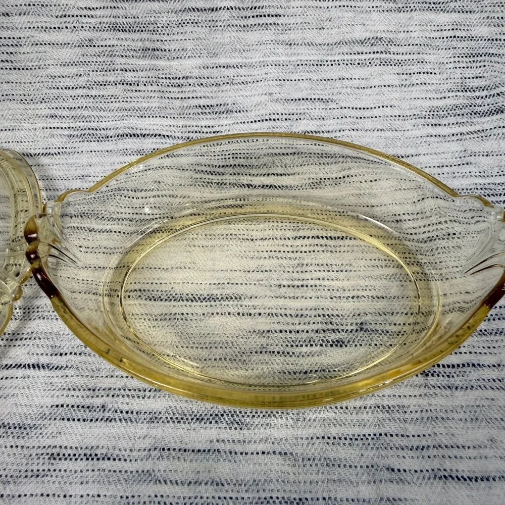 VTG Heisey Empress Sahara Yellow Glass Oval Covered Lemon Dish Dolphin Finial